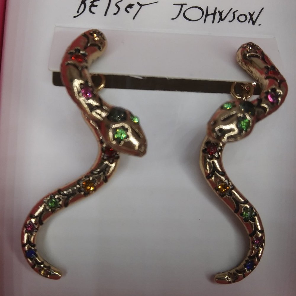 New Betsey Johnson Bling snake earrings gold tone